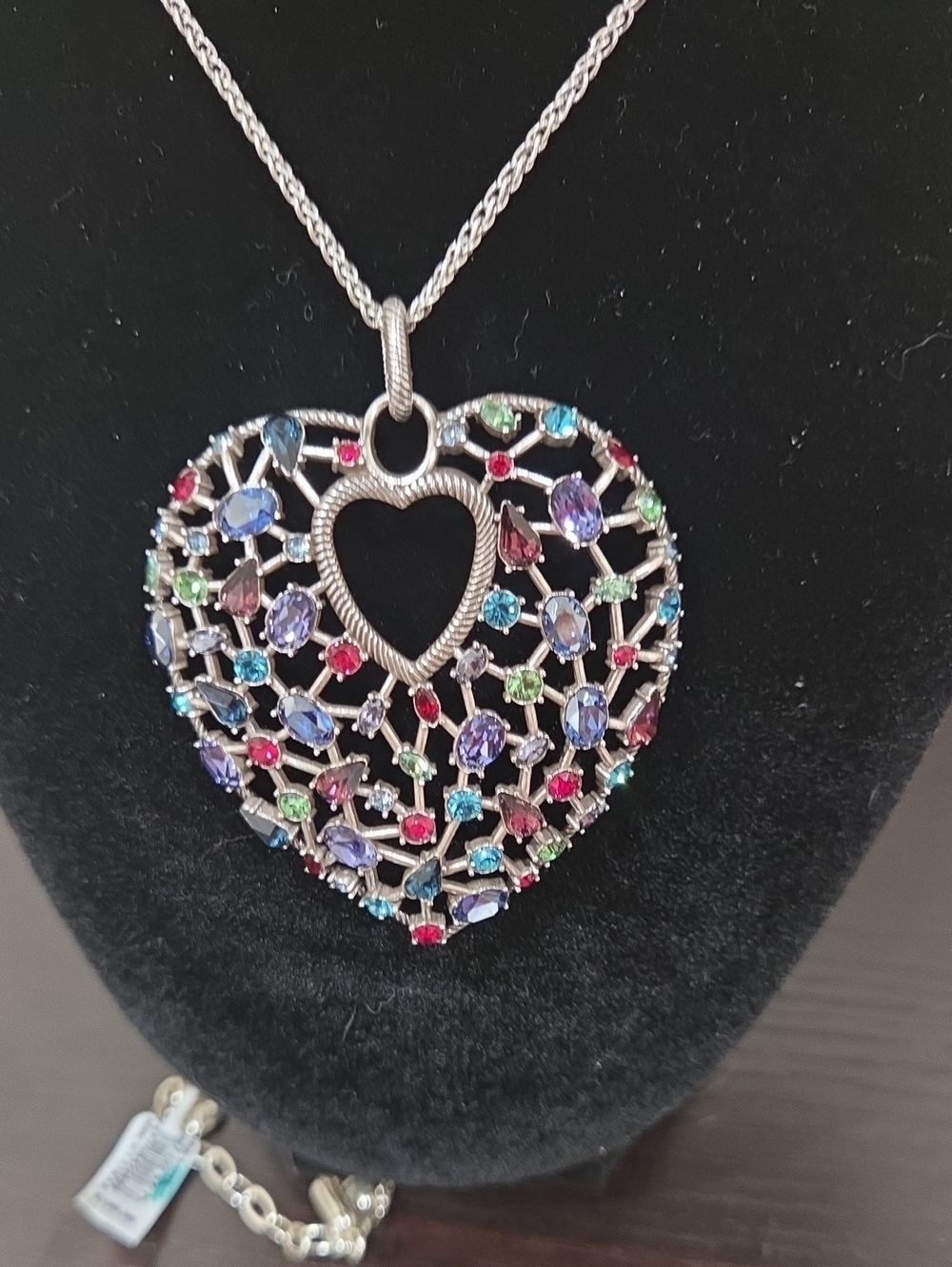 Brighton  Multicolor Crystal Heart Pendant Necklace - Silver Tone